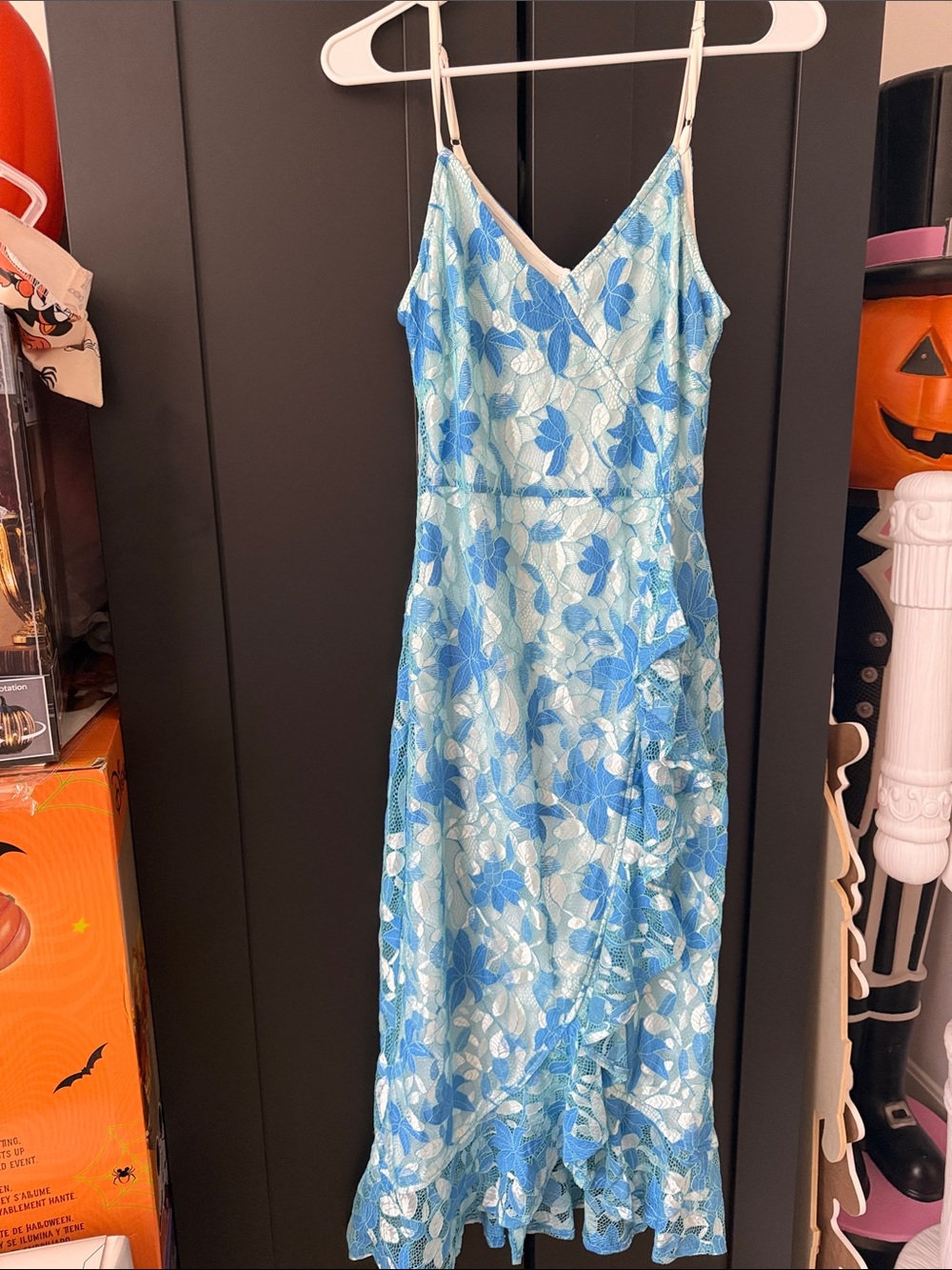 Francesca's Collections Light Blue Floral Slip Midi Dress